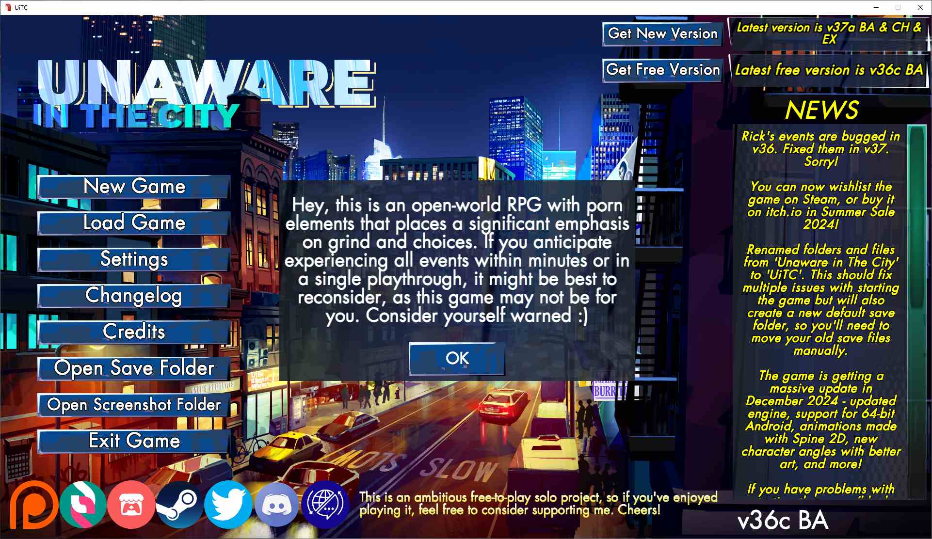 Unaware in The City V36C 安卓+PC steam测试版 【更新/830M】【2D/SLG/动态】